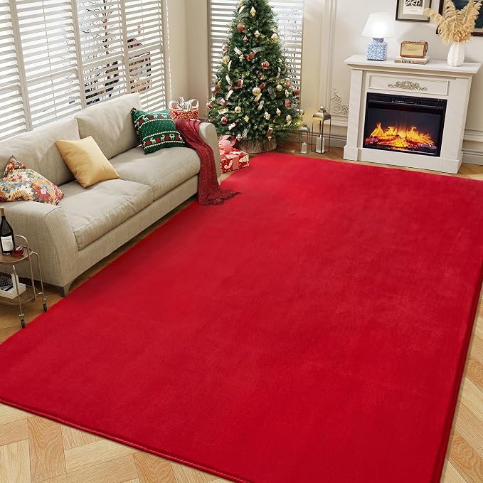 Modern Area Rugs for Bedroom Living Room, 5x8 Red Memory Foam Rug | Thickened - Image 5