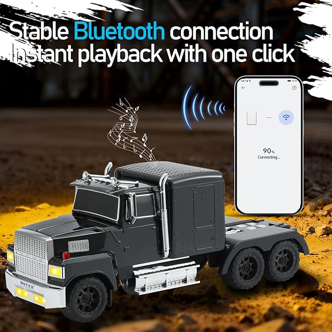 WSTER American Truck Bluetooth Speaker with HD Sound, TWS Pairing, LED Party Light, Operation Panel, Built-in Mic, Portable Car Model Speaker for Parties, Beach, Outdoor Activities (Black)