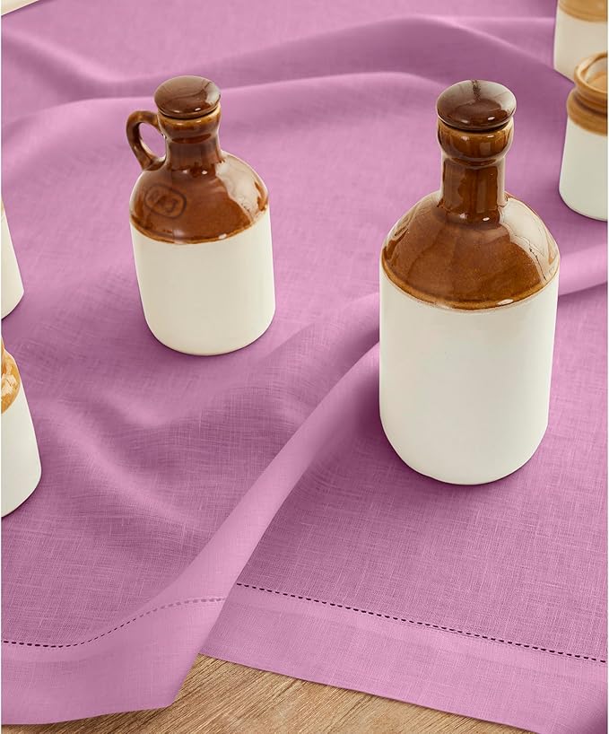 Solino Home Linen Violet Table Runner 90 Inches Long - 100% Pure Linen Hemstitch 14 x 90 Inch Table Runner for Dining - Classic Hemstitch