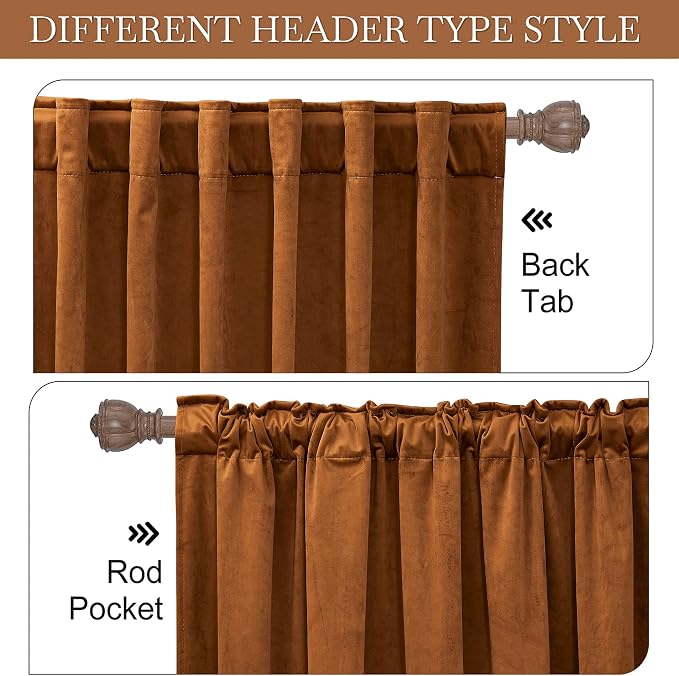 RYB HOME Fall Curtains Burnt Orange Velvet Curtains, Light Blocking, Thermal - Image 4