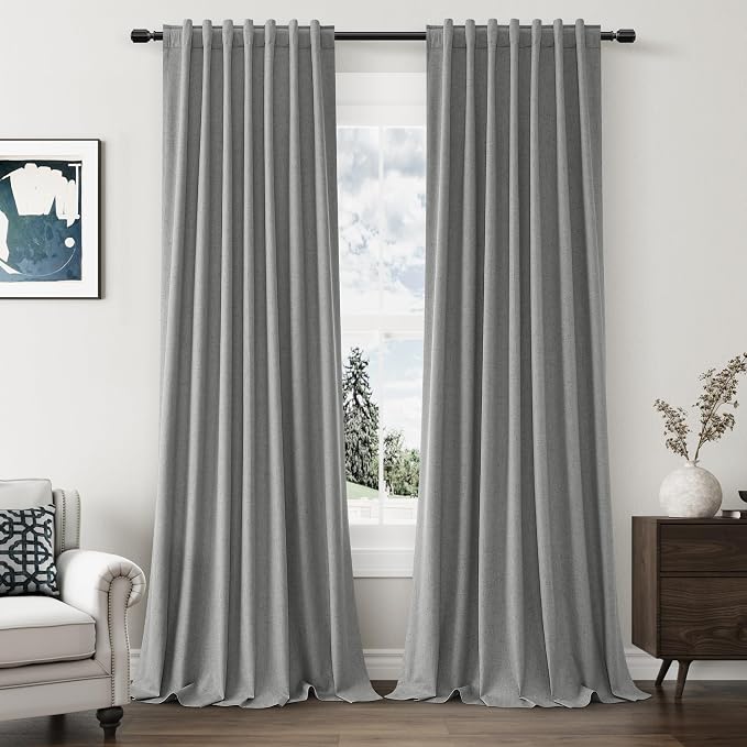 100% Blackout Linen Curtains 120 Inch Length 2 Panels Set by Guken