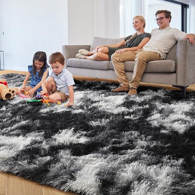 Black White Grey Rugs for Living Room 5x8, Shag Fuzzy Fluffy Rectangular Rugs - Image 7