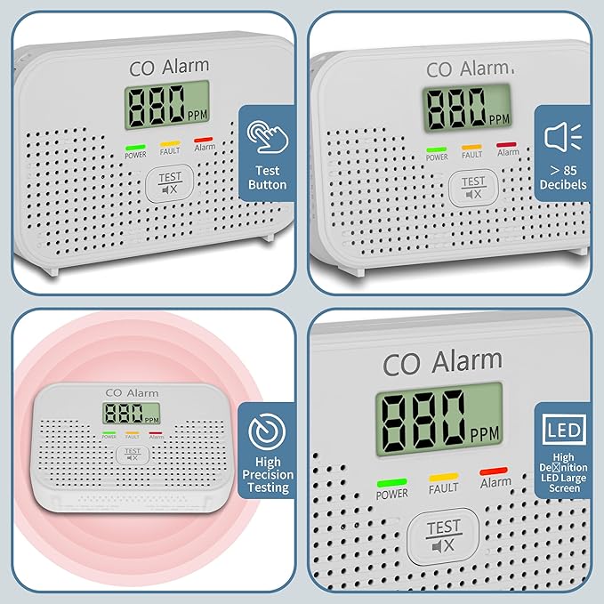 Carbon Monoxide Detector Powered by AA Battery (not Included),CO Monitoring Alarm with LCD Display Screen, Used for Home Basement Kitchen, Hotel Garage, Bedroom, Living Room Voice Alarm 3 Pack