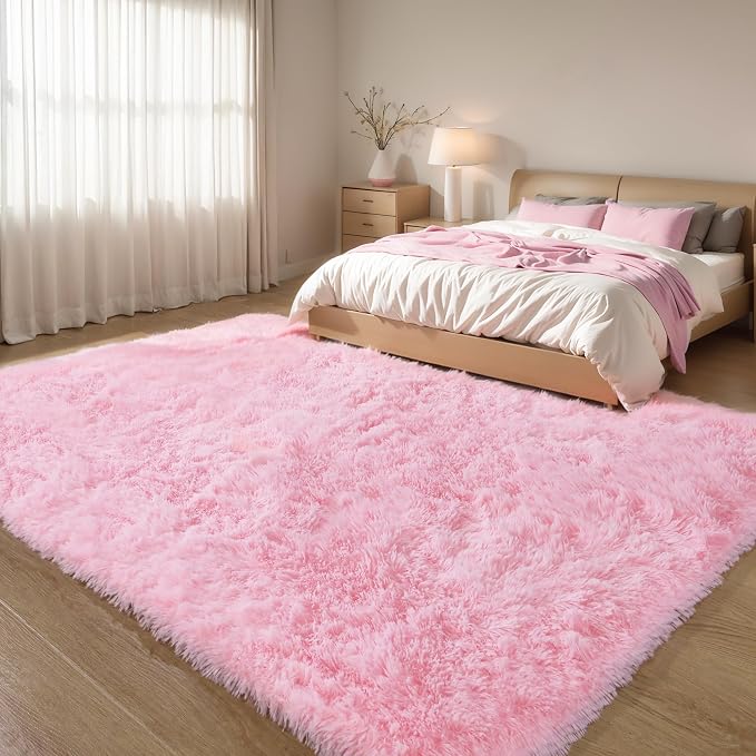 Pink Fluffy 8x10 Large Area Rug, Soft Washable Fuzzy Furry Shag Rug | Cute - Image 7