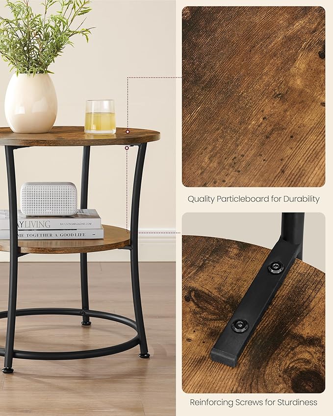 VASAGLE 21.7-Inch Round Side Table, 2-Tier End Table | Nightstand - Image 5