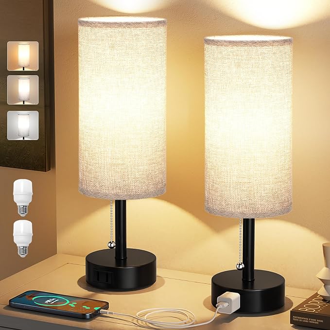 Grey Bedside Table Lamps Set of 2 - Image 2