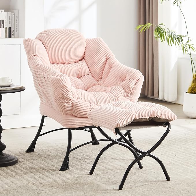 Lazy Chair with Ottoman, Office Modern Lounge Accent Chair with Armrests by HOMEFUN