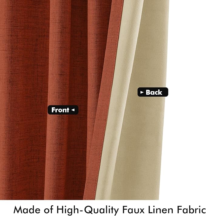 MIULEE Fall 100% Blackout Linen Curtains 42 x 63 Inch Burnt Orange 2 Panels | - Image 6