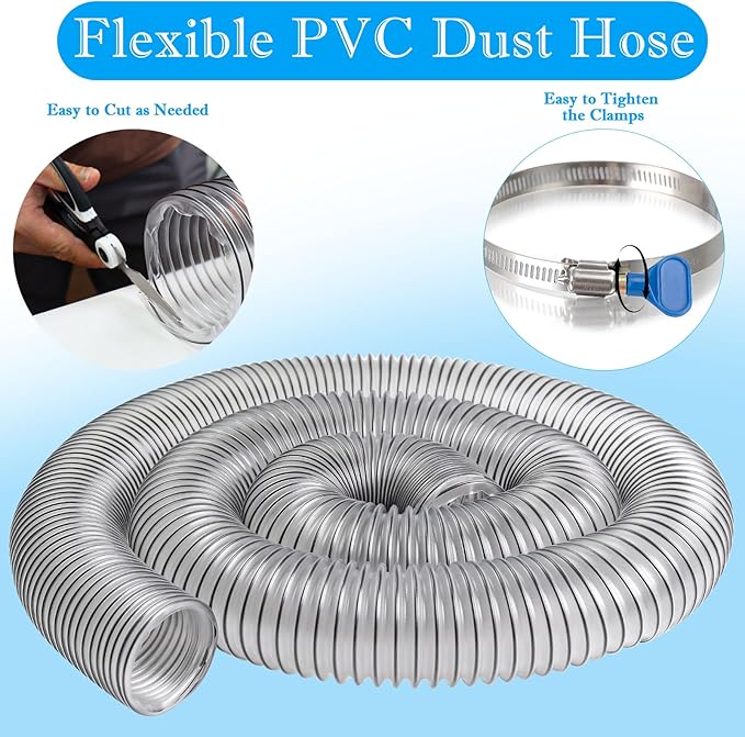 PVC Dust Collection Hose 2-1/2"x20',2.5 Inch Dust Collector Vacuum Hose for Workshop Woodworking Dust Collection System,Puncture Resistant Flex Clear PVC Fume Hose Tube w/Carbon Steel Wire