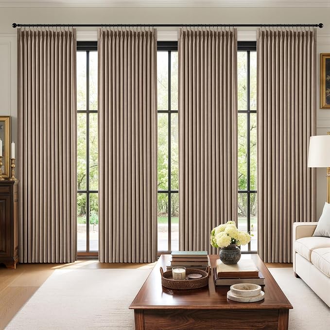 MIULEE Pinch Pleated 100% Blackout Curtains 40"x96" Long Linen 4 Panels Set | by MIULEE