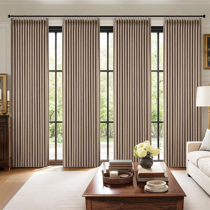 MIULEE Pinch Pleated 100% Blackout Curtains 40"x102" Long Linen 4 Panel Set | by MIULEE