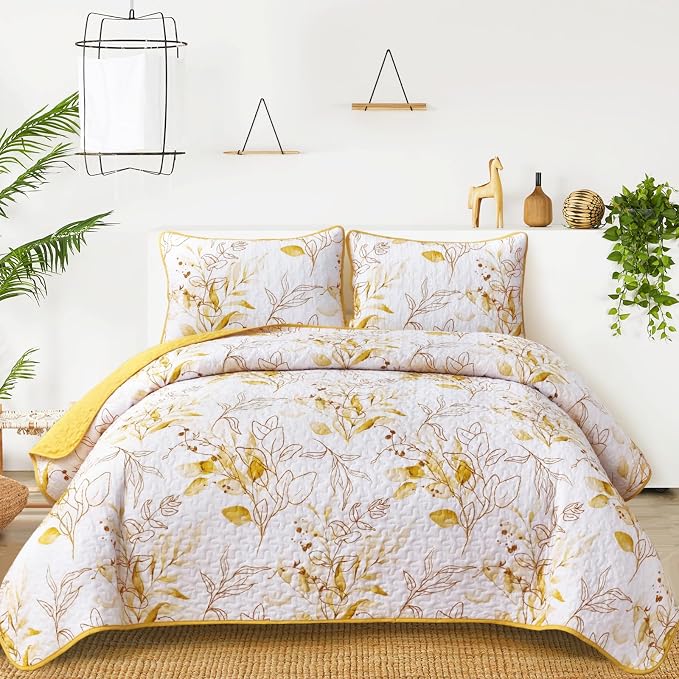 Anibedding Queen Quilt Set, Mustard Yellow Coverlet Set, Women Lightweight by Anibedding