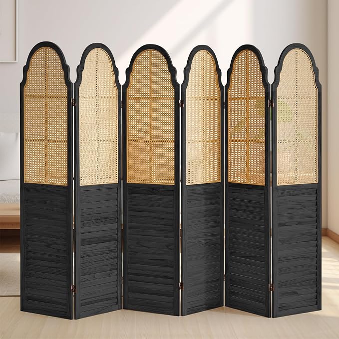 Wood Room Divider 6 Panel, Folding Privacy Screen, Rattan Room Divider Wall - Image 7