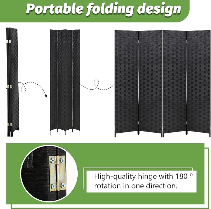 FDW Room Divider Wood Screen 4 Panel Folding Portable Partition Screens Wooden - Image 3