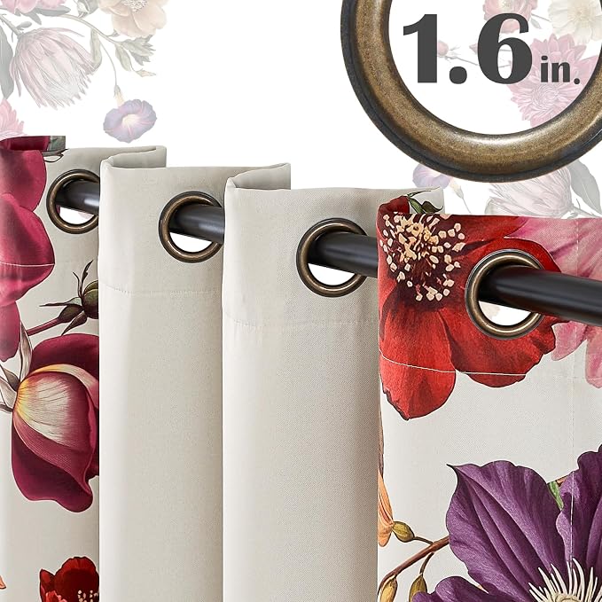jinchan Beige Floral Blackout Curtains 96 Inch Vintage Grommet 2 Panels | Room - Image 3