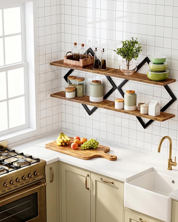 Floating Shelves, 2-Tier Hanging Shelves, Wall Shelf Set of 2, Wall Mounted - Image 6