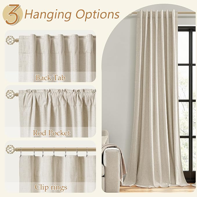 100% Blackout Linen Curtains for Bedroom 90 inches Long, Thermal Insulated Room - Image 6