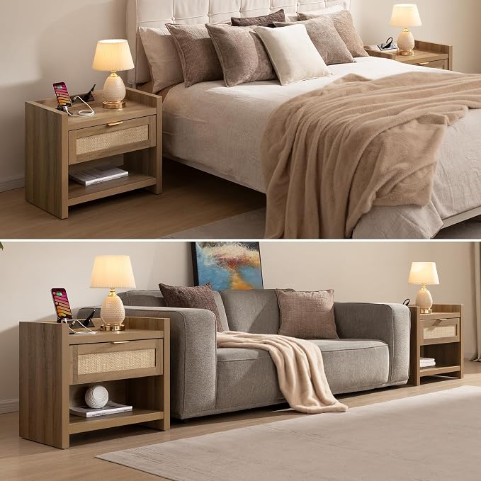 SICOTAS Rattan Night Stand Bedside Table - Image 7