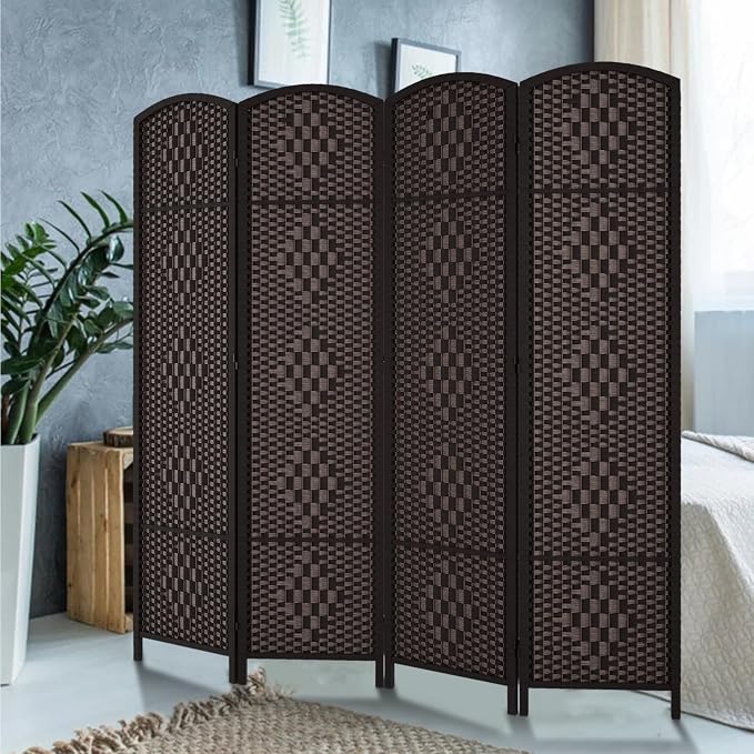 RHF Room Divider Panel, 4 Panel Partition Room Dividers Screen, Dark Mocha | - Image 2