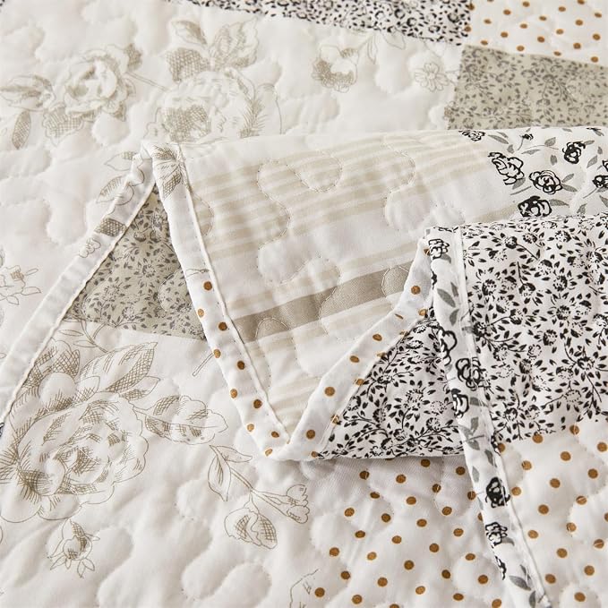 Cmfshape Summer Floral King Quilt Set, Reversible Quilted Bedspread - Image 4