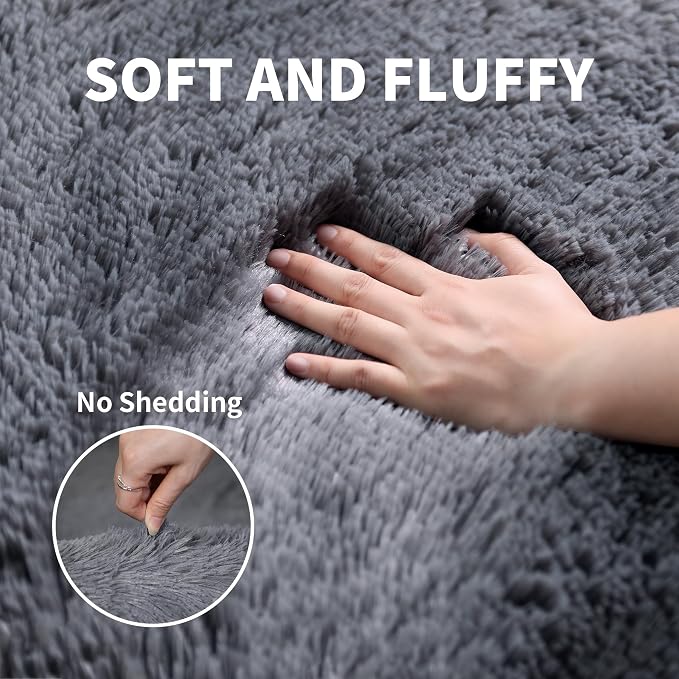 5x7 Thick Grey Shag Rug for Bedroom, Soft Plush Fluffy Carpet | Area Rug for - Image 3