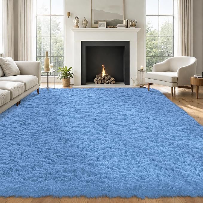 8x10 Area Rug for Living Room, Cobalt Blue Fluffy Shag Non-Slip Bedroom Rugs | - Image 8