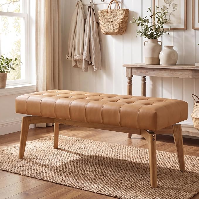 DUOMAY Brown PU Upholstered Entryway Bench Window Bench | 45.5 End of Bed Bench by DUOMAY
