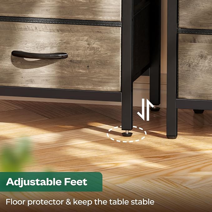 Huuger Nightstand with Charging Station, Side Table with Fabric Drawers | End - Image 8