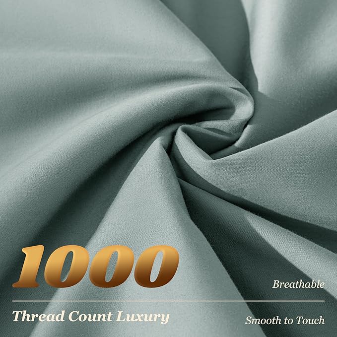 LBRO2M 1000 Thread Count 100% Egyptian Cotton Sheets Set Full Size, 4 Piece Sets Bed Sheet Deep Pocket Sheet Set 16" Soft Comfortable All Season (Full, Sage Green)