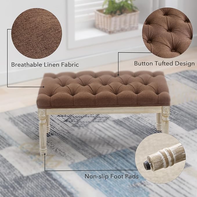 LOULENS 31'' Entryway Bench, Linen Upholstered End of Bed Bench, Brushed Wood - Image 5