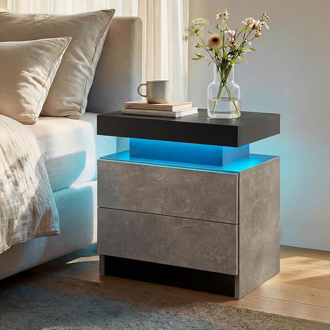 Gray Modern LED Nightstand Set of 2 - Image 9