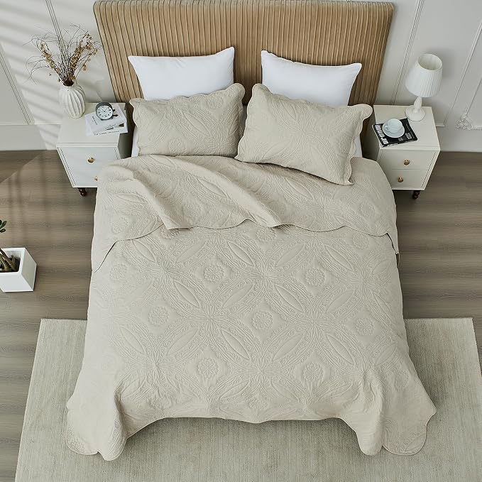 Kingnex Oversized King Bedspreads 128x120 Ultrasonic Quilted Beige | Extra Wide - Image 5