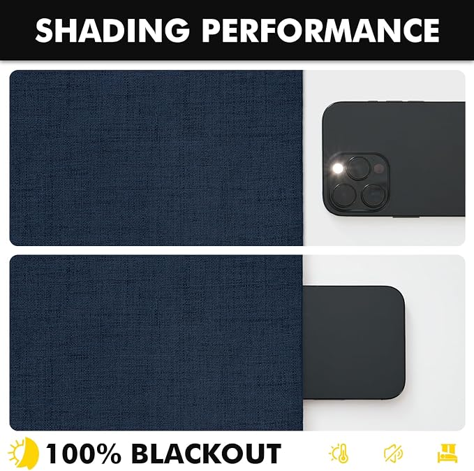 MIULEE 100% Blackout Linen Curtains 42 x 96 Inch Midnight Blue 2 Panels | - Image 7