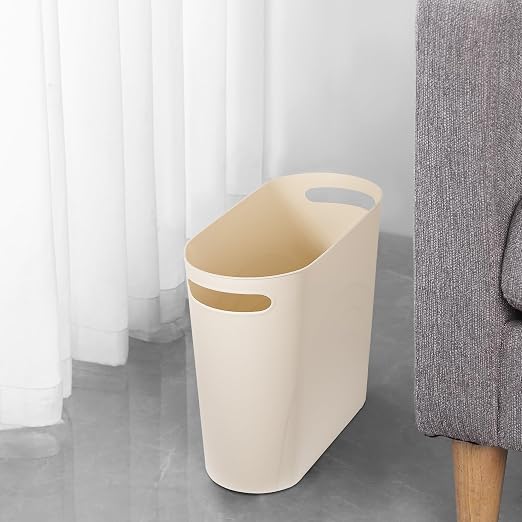 rejomiik Small Bathroom Trash Can, 3.5 Gallon Slim Garbage Can, Cream | Plastic - Image 4
