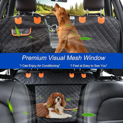 Dog Car Seat Cover for Back Seat 600D Scratchproof Nonslip Durable Waterproof Cars Pet Backseat Covers with Mesh Window Dogs Hammock for Car，SUV, Truck (60" W x 64" L)