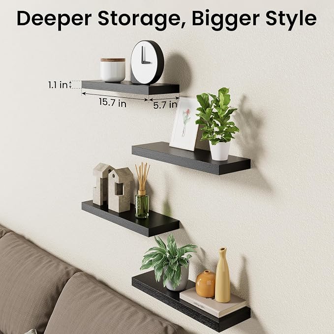 BAYKA Black Floating Shelves 15.7in, Wall Mount Rustic Wood Shelf | Easy Install - Image 8