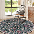 Lahome Moroccan Trellis Washable Round Area Rug, Round Rug 5ft Soft Non-Slip, Non-Shedding Distressed Circle Carpet for Bedroom Living Room Bathroom Nursery Kitchen, Black/Multi