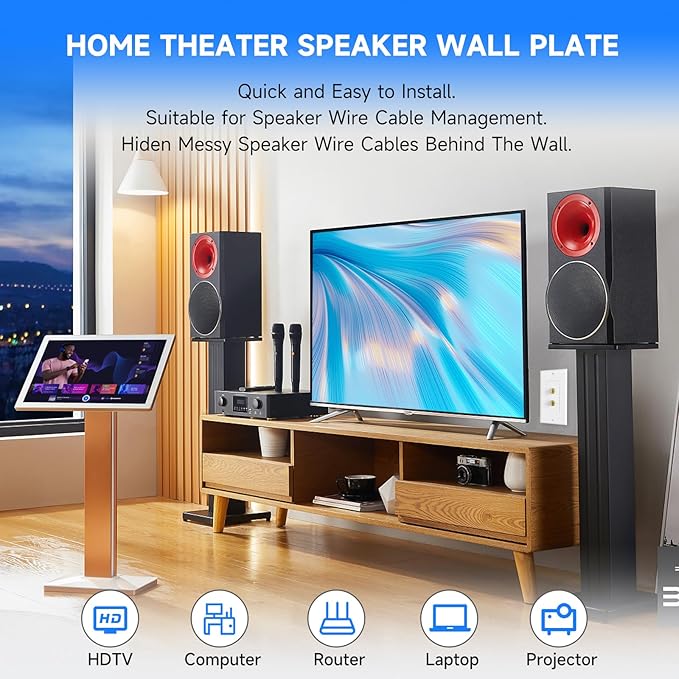4 Pack Speaker Wall Plate with Low Voltage Mounting Bracket for Banana Plug 1.0 Speaker Home Theater