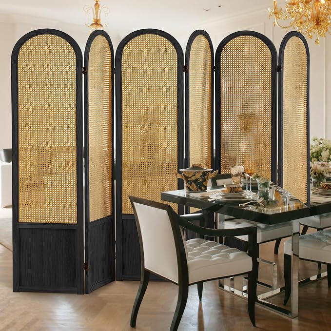 6 Panel Room Dividers and Folding Privacy Screens, Hand-Made Rattan Room Divider - Image 6