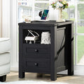 Joaxswe Nightstand with Charging Station and 2 Drawers, Farmhouse | Black Night by Joaxswe