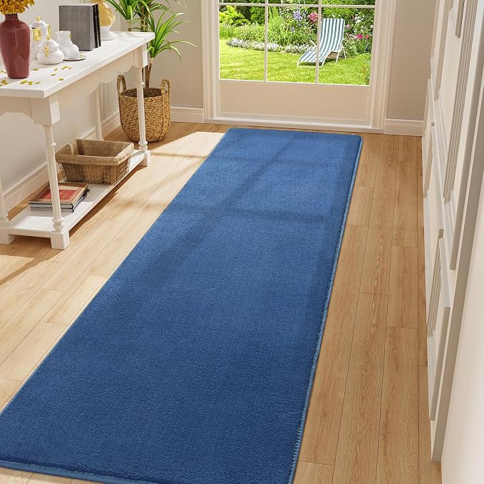 Modern Soft Hallway Runner Rug, 2x10 Feet Washable Long Runner Rugs | Blue - Image 8