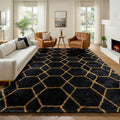 6x9 Area Rugs for Living Room Bedroom, Large Fluffy Black and Gold Throw Rug by ONASAR