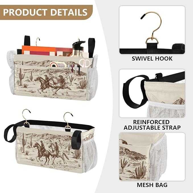 Western Cowboys tag8 Bedside Caddy Storage Bag Bedside Organizer - Image 5