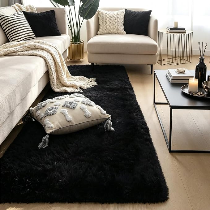 Black Fluffy Shag Rug 2x6, living room, kids room, boys and girls - Image 2