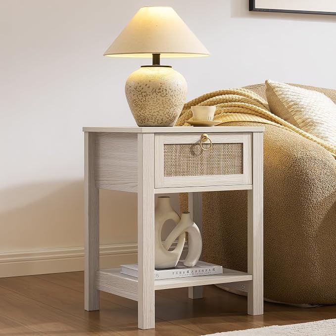 SICOTAS White Rattan Nightstand Set of 2 - Image 8