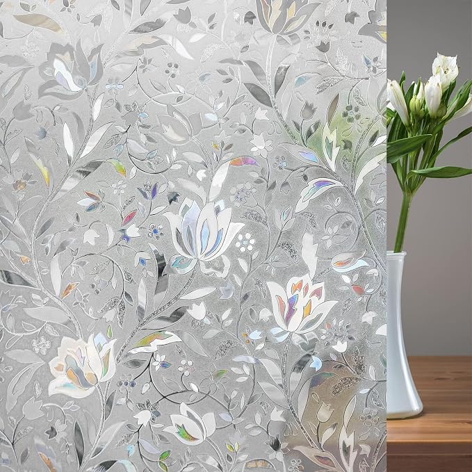 rabbitgoo Window Privacy Film, Stained Glass Cling, Tulip 23.6" x 78.7" | - Image 9