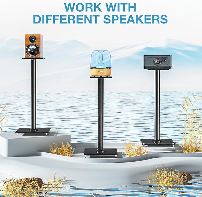 YOMT Universal Speaker Stands Pair for Surround Sound, 28 Inch Floor Speaker Stands with Cable Management Holds 22lbs Bookshelf Speaker Satellite Speaker, 1 Pair