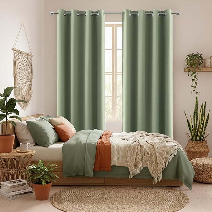 KOUFALL Green Curtains 108 Inches Long, Boho Room Darkening Thermal Blackout - Image 2