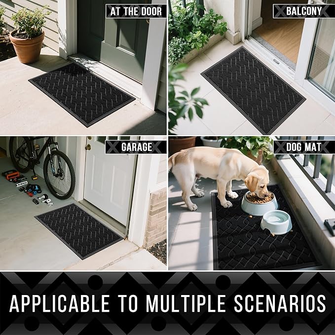 Yimobra Large Door Mat 47x32, All-Season Waterproof Doormat Outdoor Entrance, Heavy Duty Non-Slip Outside Door Mat for Garage Patio Proch Entryway Indoor, Easy Clean, Black