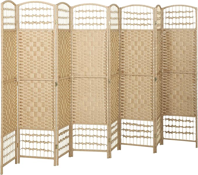 HOMCOM 8 Panel Room Divider, Folding Privacy Screen, Natural | Room Separator by HOMCOM
